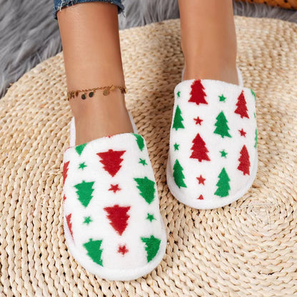Warm Christmas Fuzzy Fur Slippers Fluffy Slide Shoes