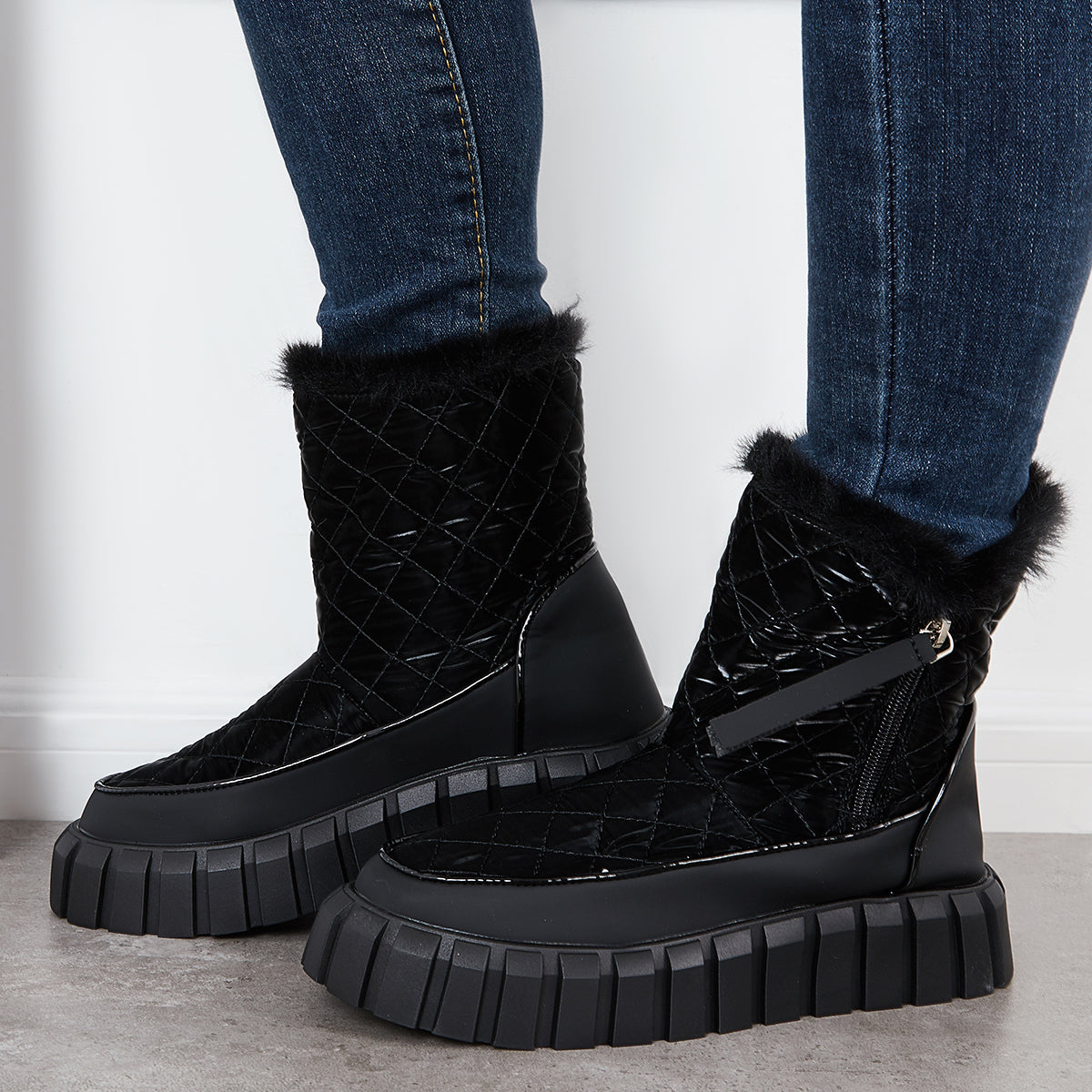 Platform Warm Faux Fur Lined Boots Side Zipper Snow Booties