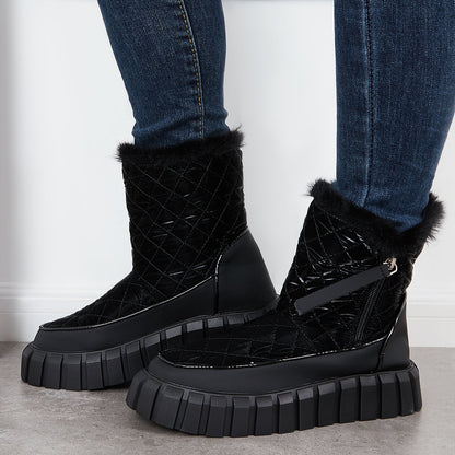 Platform Warm Faux Fur Lined Boots Side Zipper Snow Booties