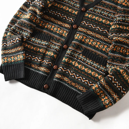 Classic Mens Nordic Print Button Cardigan Sweater