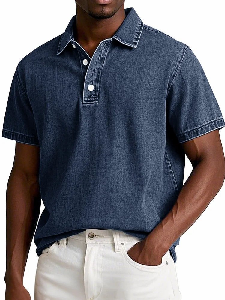 Men's Vintage Cotton Short Sleeve Lapel Polo Shirt
