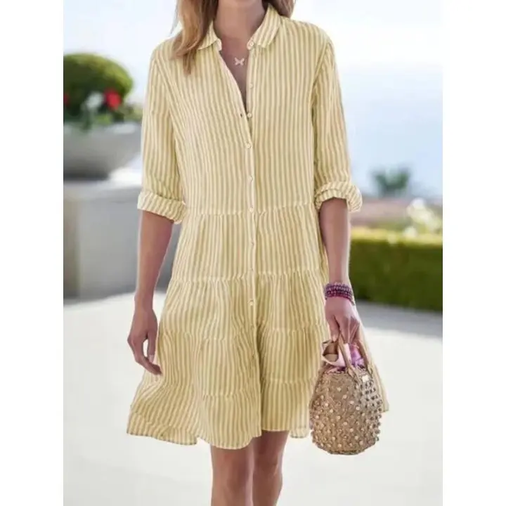 Breathable Cotton Stripe Sundress | Casual Button Front Dress - OutfitLondon