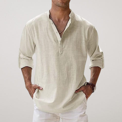 Relaxed Fit Breathable Linen Henley Shirt