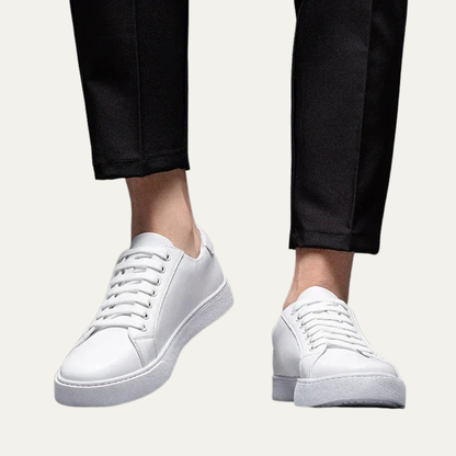 Classic Men's Low Top Leather Sneakers with Thick Sole