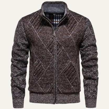 Warm Mens Fleece Cardigan with Diamond Design - OutfitLondon