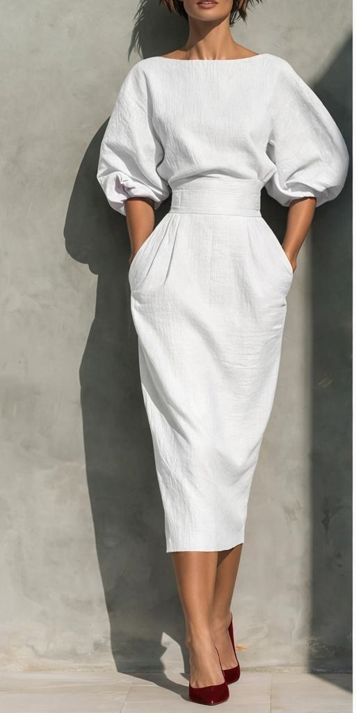 Women's Casual Cotton Puff Lantern Sleeve Dress