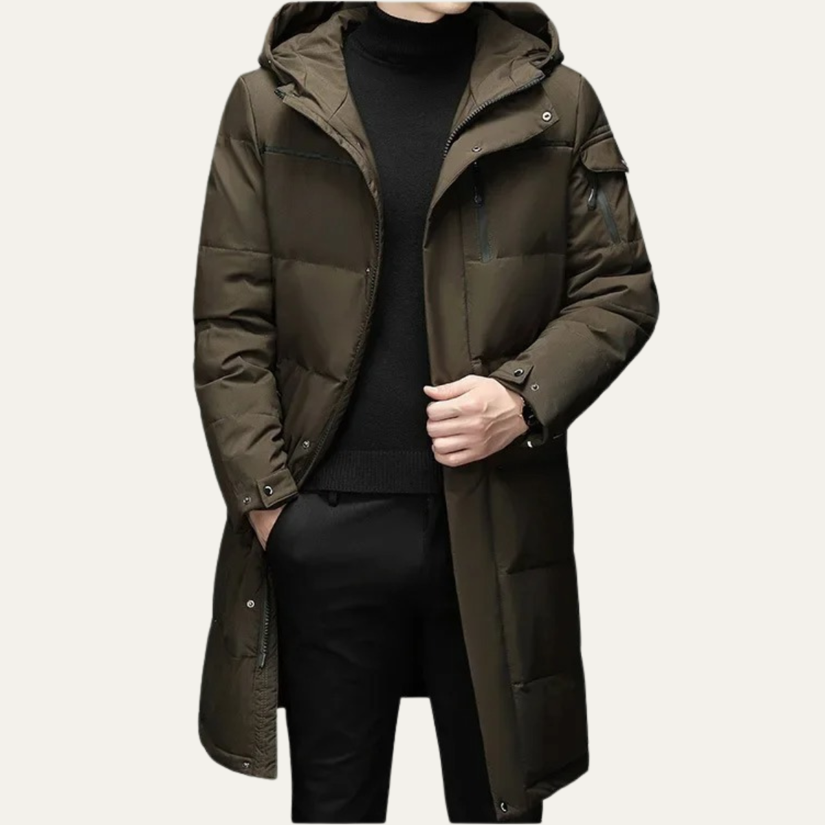 Warm Men's Black Parka Puffer Jacket with Hood