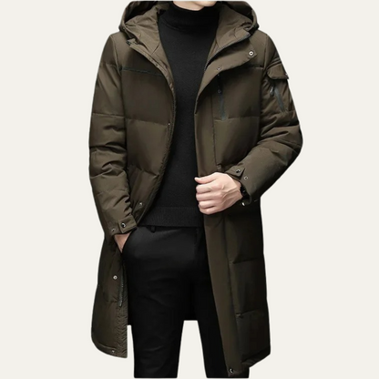 Warm Men's Black Parka Puffer Jacket with Hood