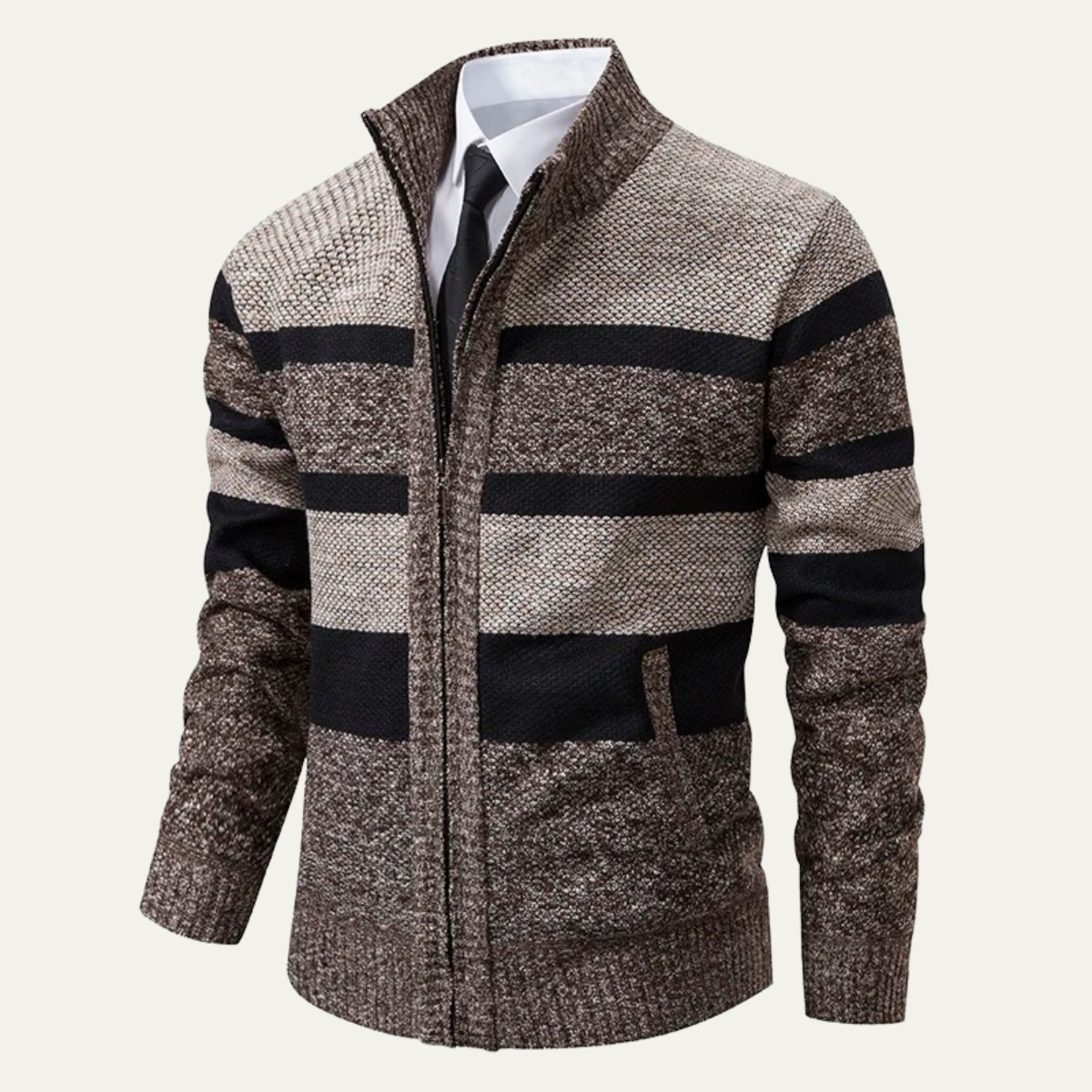 Warm Men's Striped Zip Up Cardigan Sweater