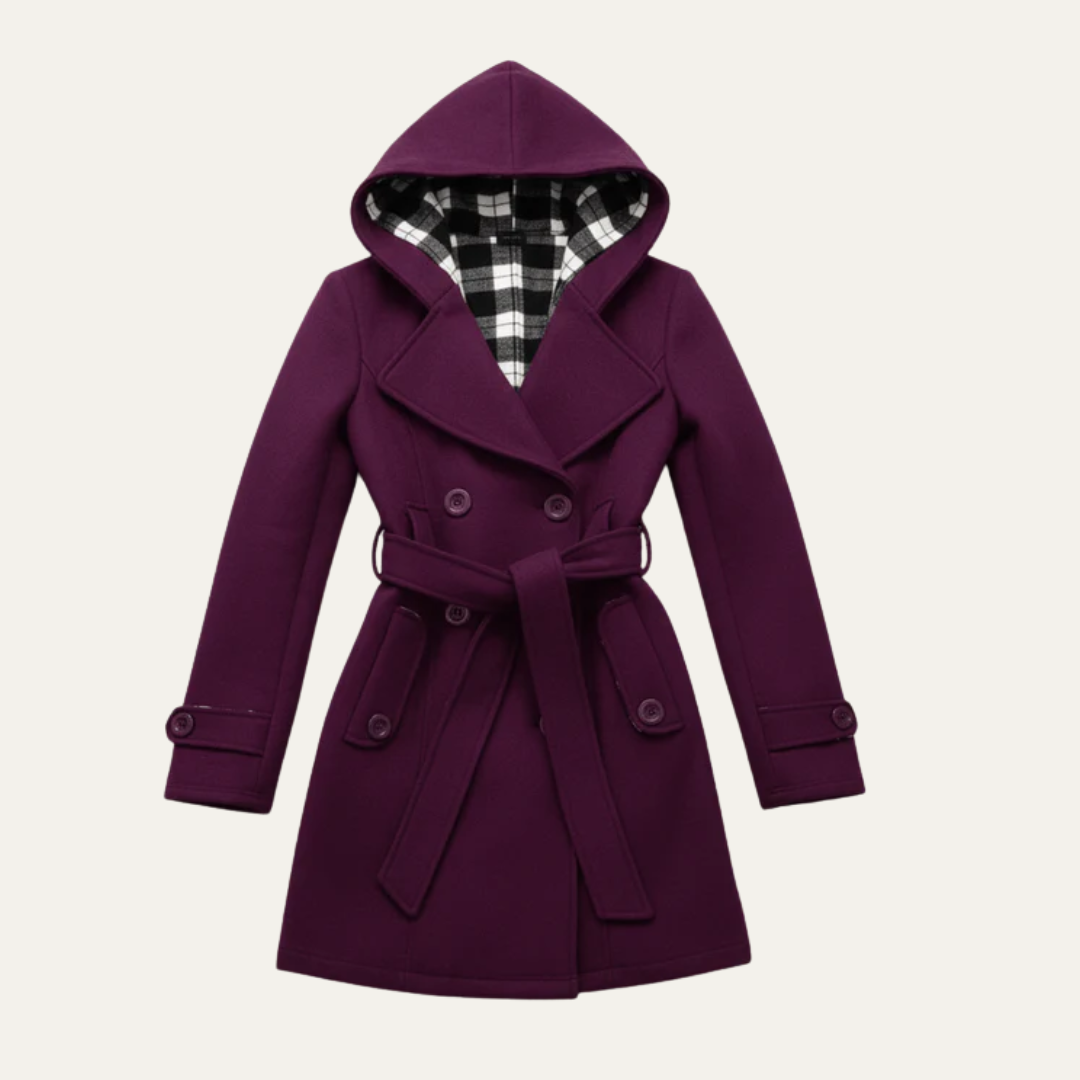 Warm Women's Hooded Wool Trench Coat