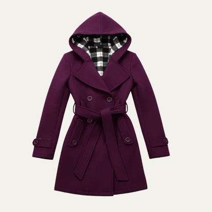 Warm Women's Hooded Wool Trench Coat
