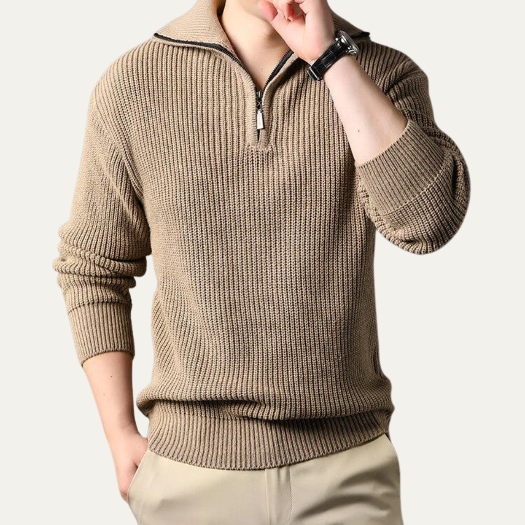 Men's Classic Crew Neck Quarter Zip Sweater