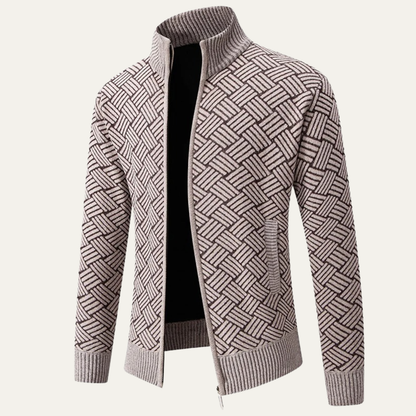 Men's Classic Knit Pattern Jacket with Stand Collar