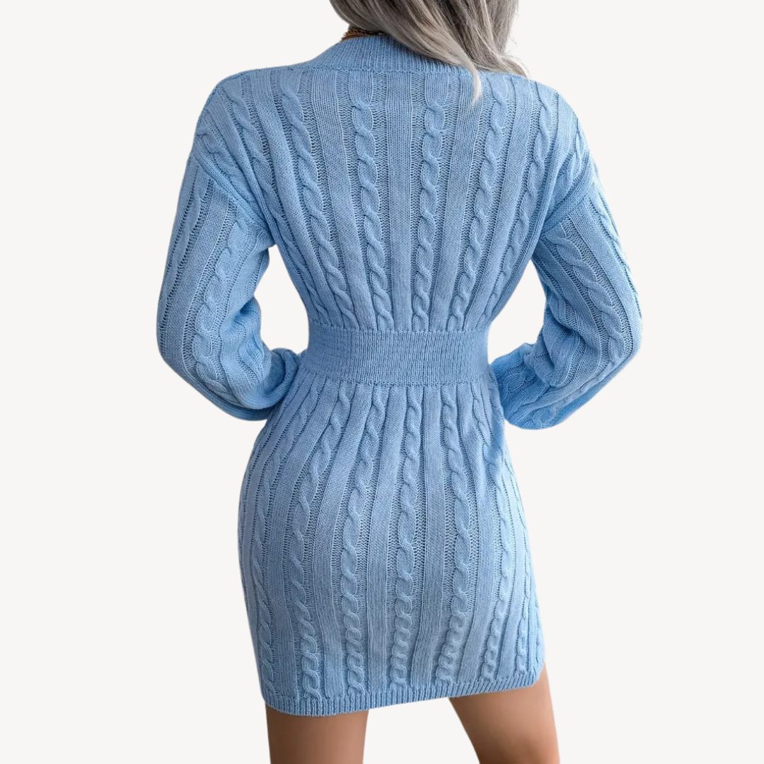 Cozy V Neck Sweater Dress