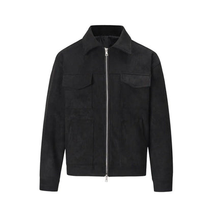Men's Synthetic Suede Zipper Jacket with Pocket Details