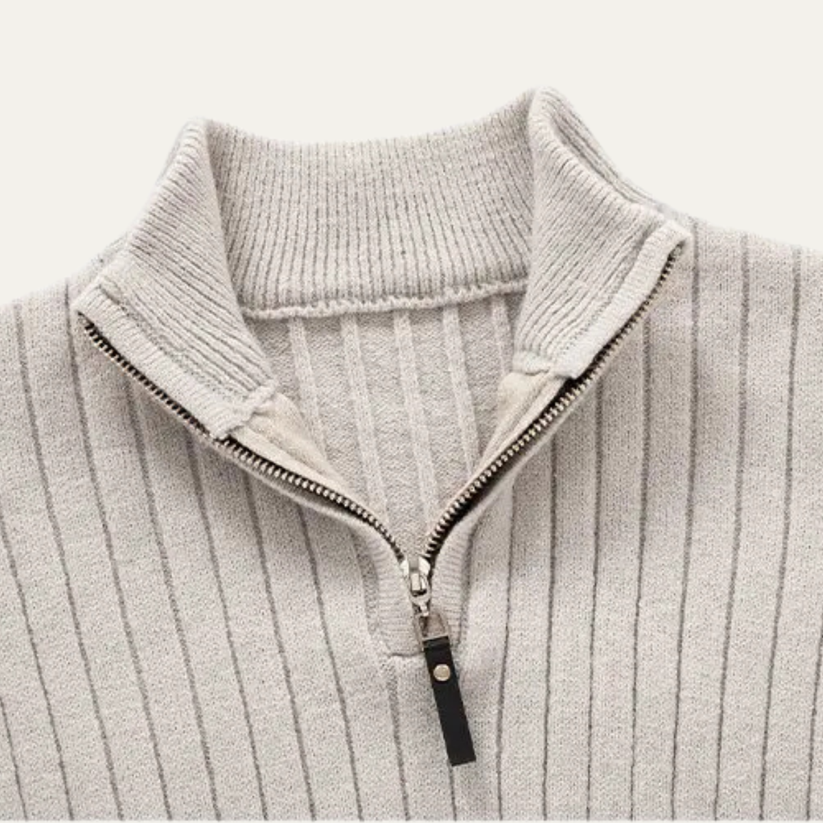 Warm Crew Neck Ribbed Knit Half Zip Sweater