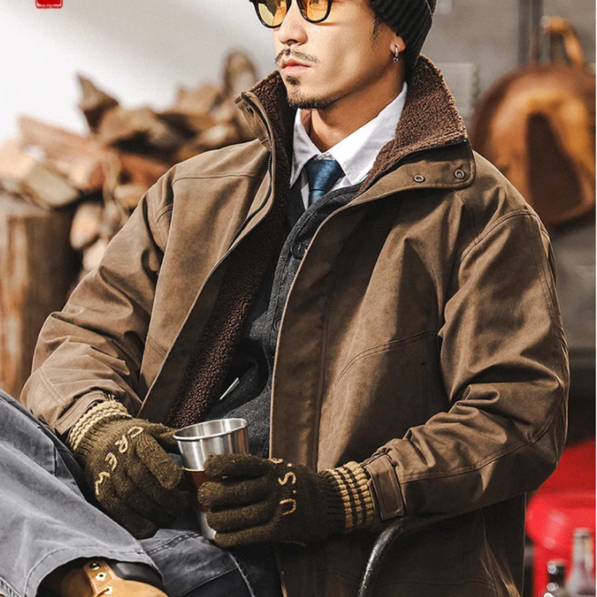 Luxury Mens Suede Inside Fleece Bomber Jacket