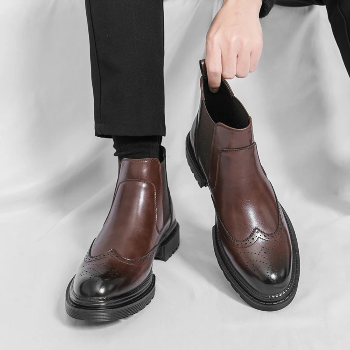 Classic Men's Leather Chelsea Boots with Grip Soles