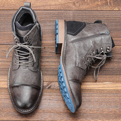Brown Leather Mens Ankle Boots Lace Up Style