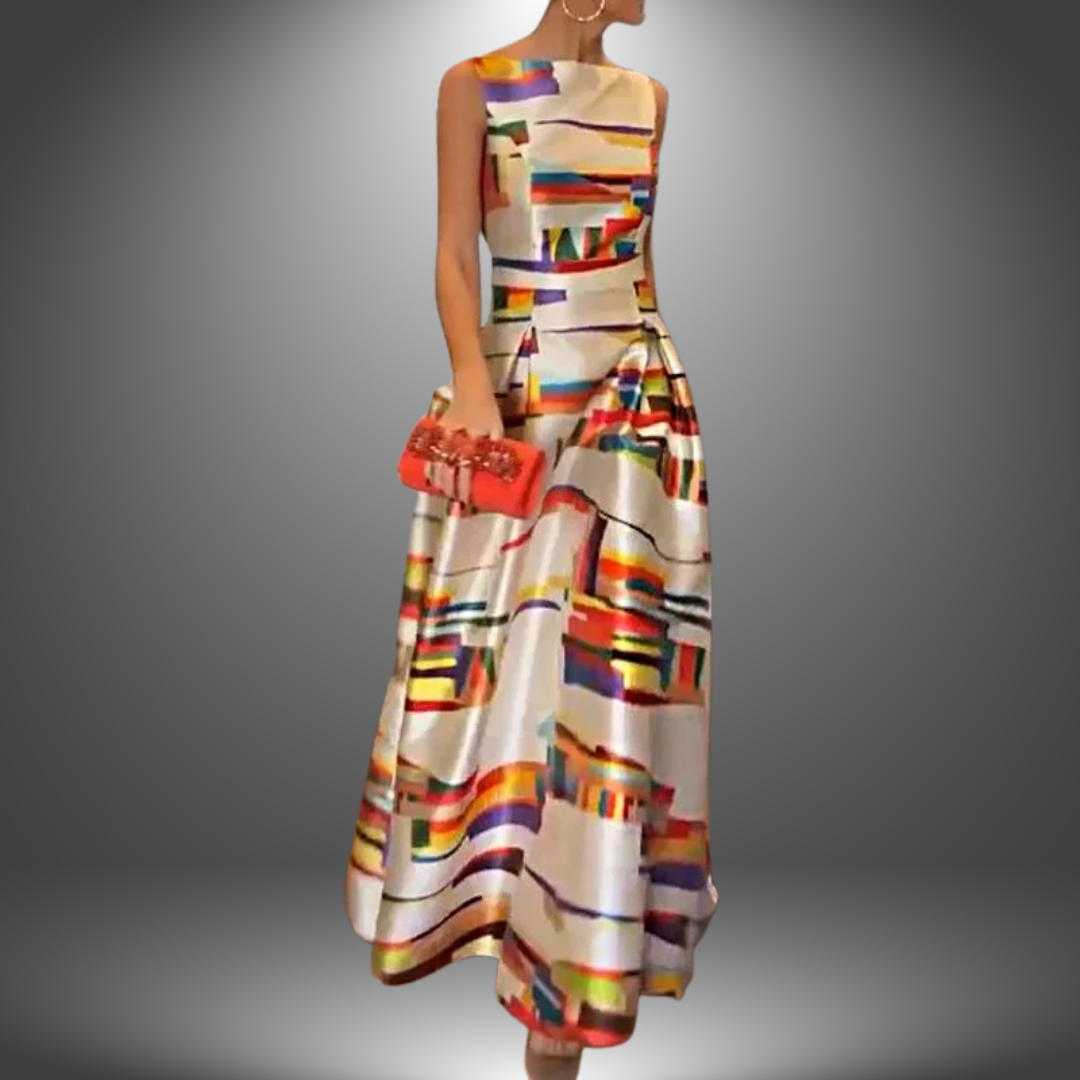 Trendy Geo Pattern Floor Length Dress - OutfitLondon
