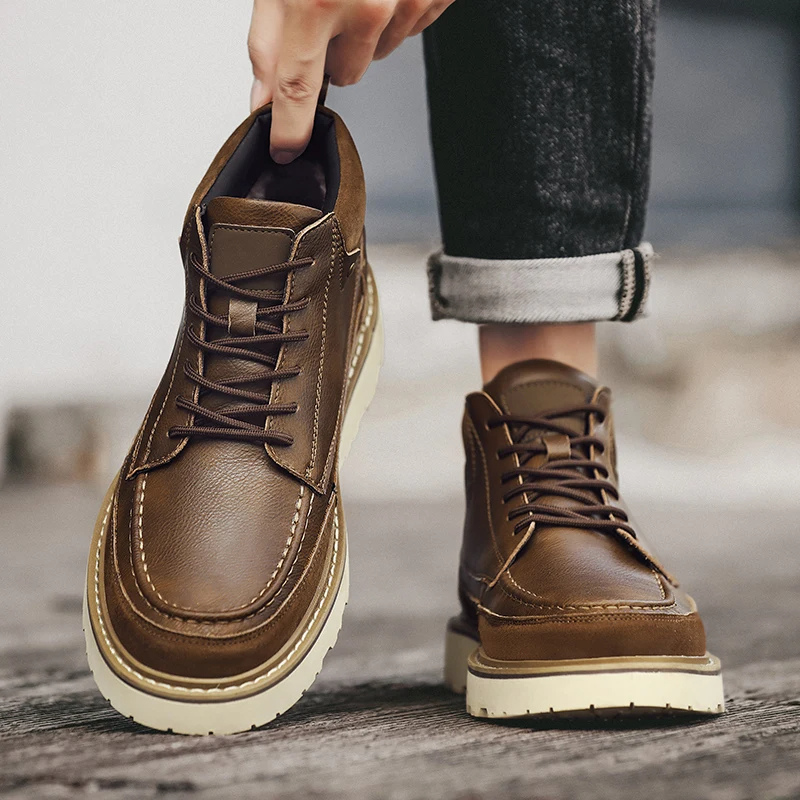 Leather Look Men's Ankle Boots Brown Vegan Style