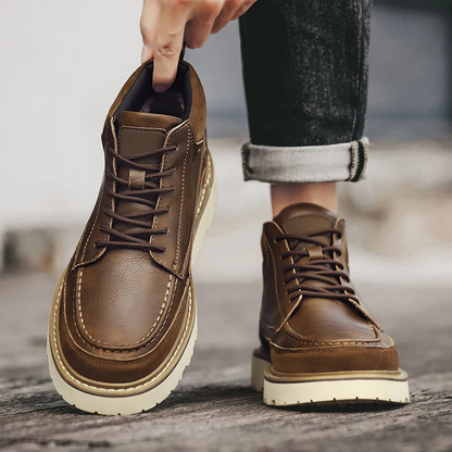 Leather Look Men's Ankle Boots Brown Vegan Style