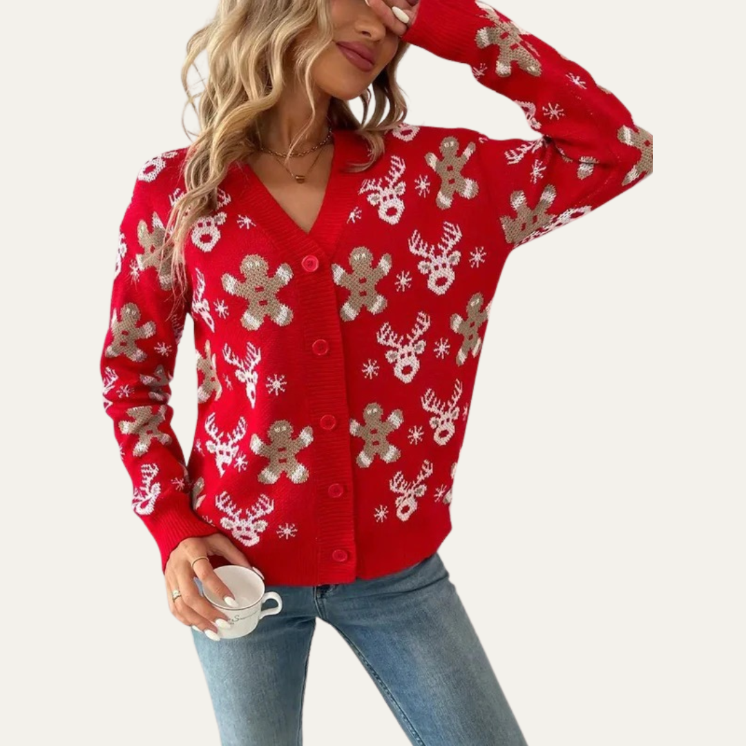 Holiday Red Cable Knit Button Sweater