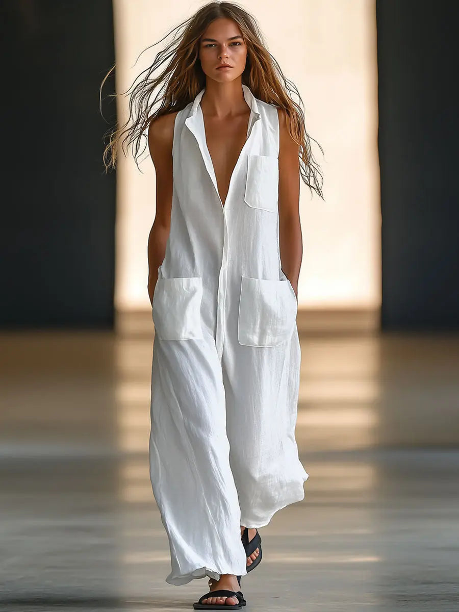 Relaxed Vintage Off White Romper Jumpsuit - OutfitLondon