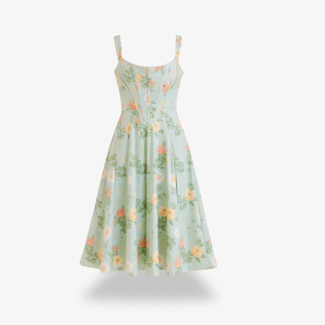 Ladies Pretty Flower Midi Cotton Dress