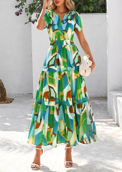 Casual Floral V Neck Flowy Beach Maxi Dress