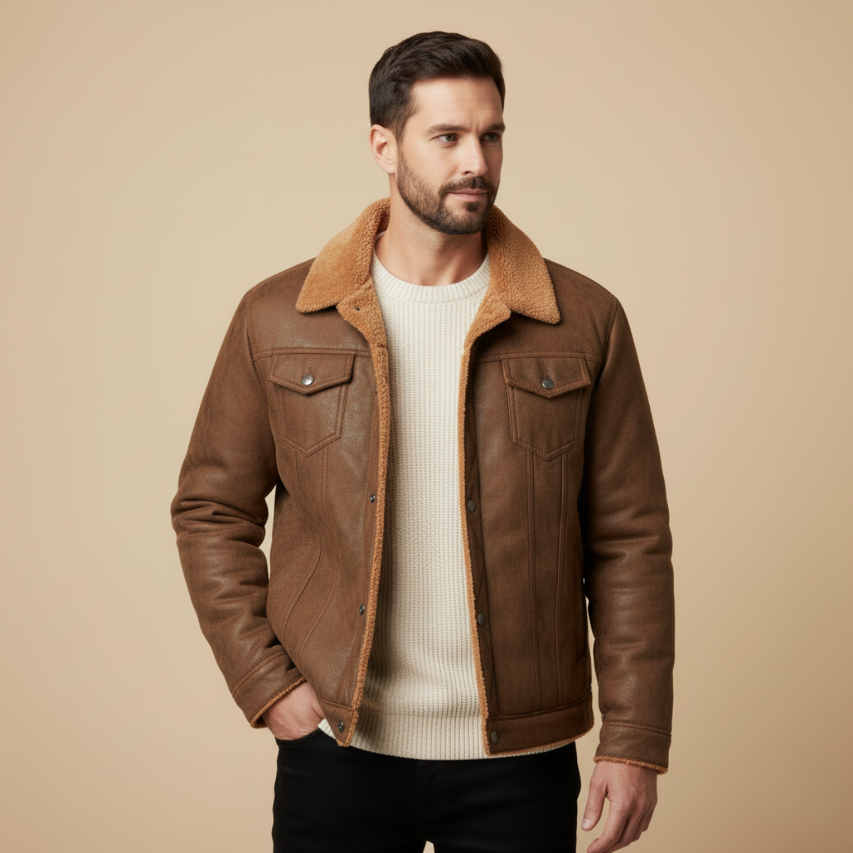 Classic Men's Faux Leather Shearling Coat