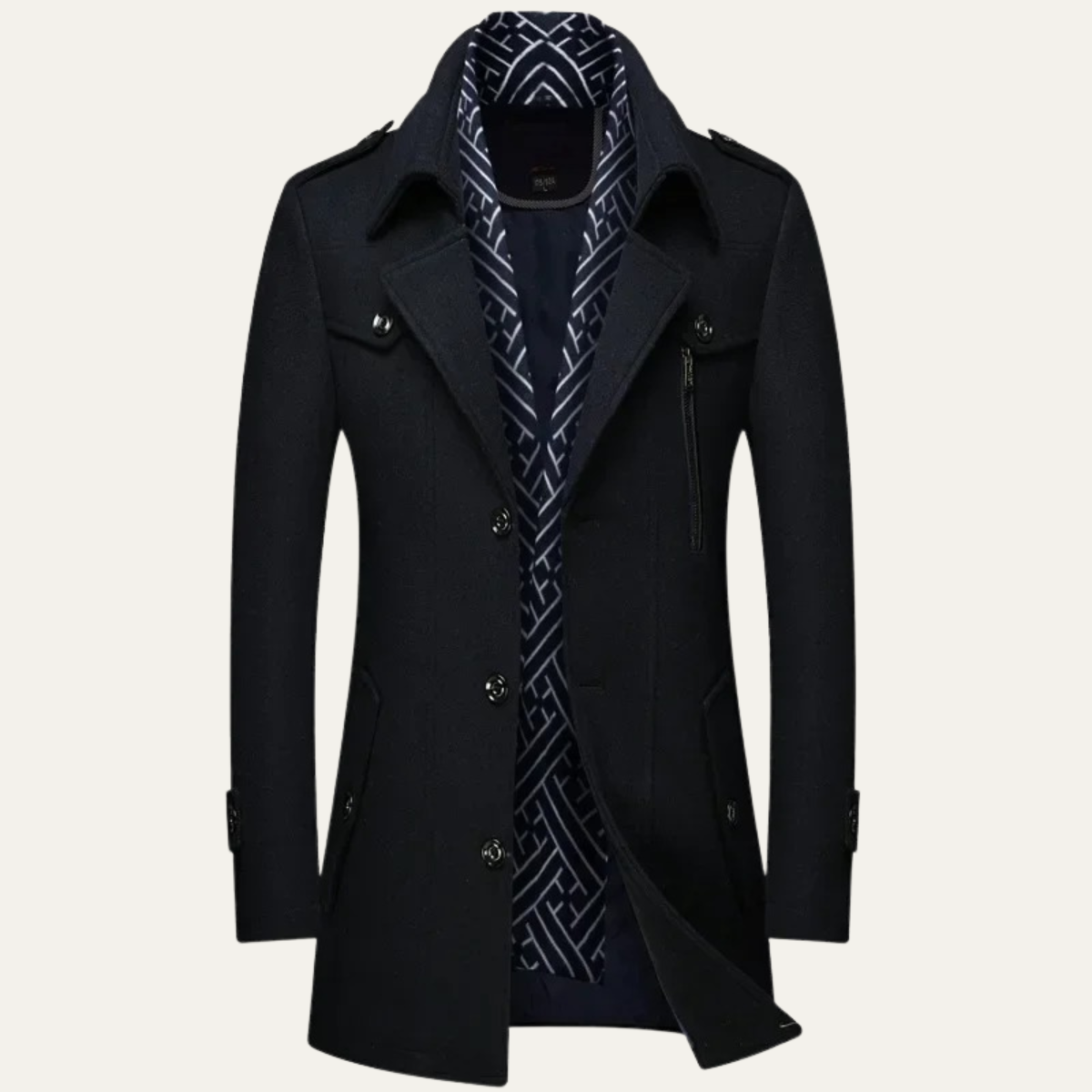 Classic Men's Wool Long Overcoat with Lapel Collar