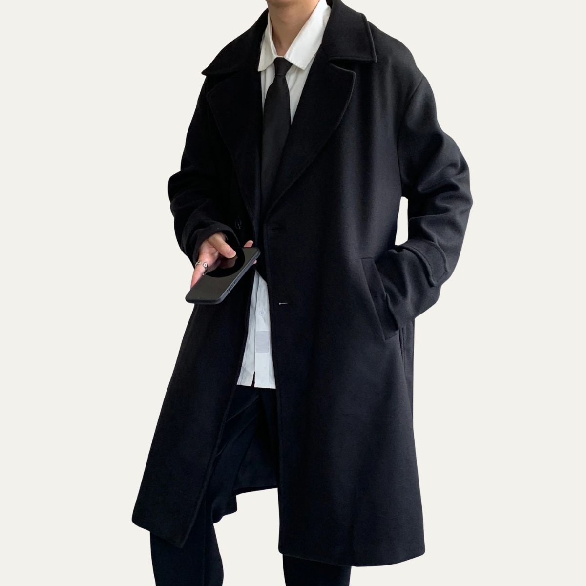 Classic Mens Wool Overcoat with Waist Belt