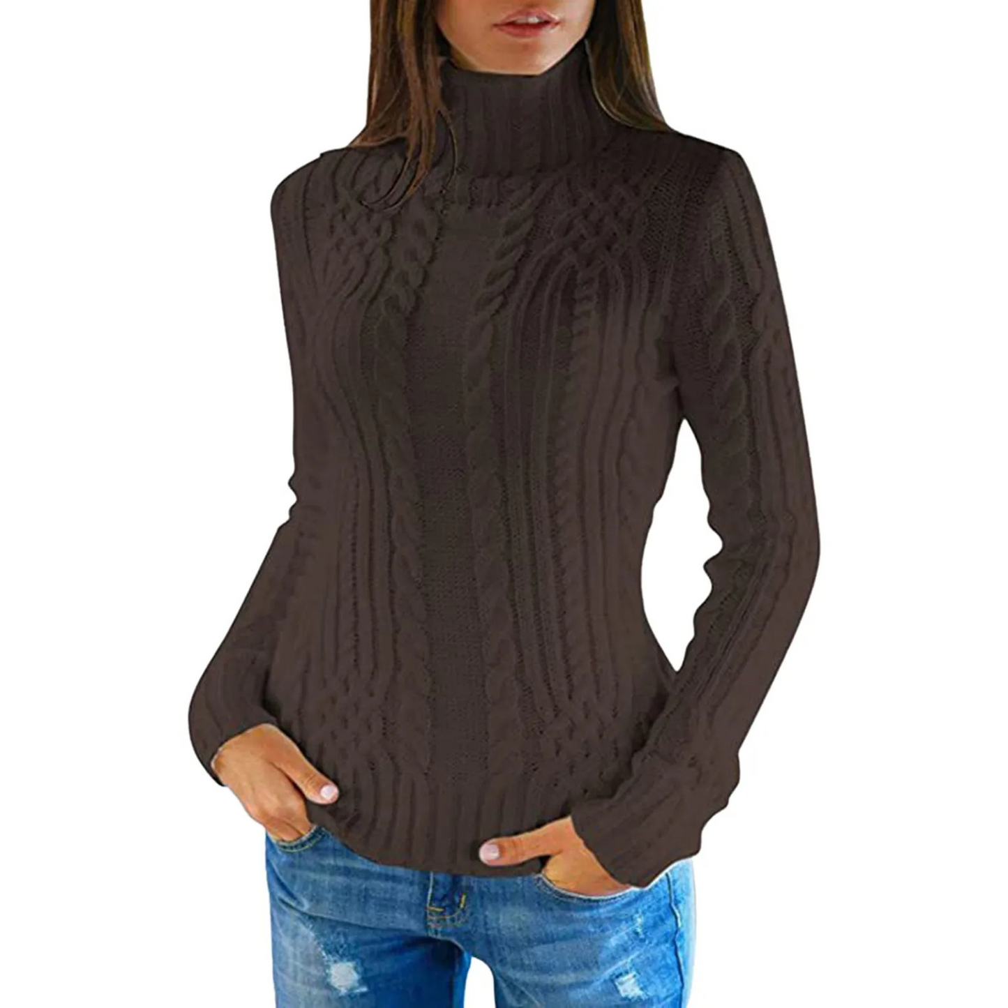 Warm Soft Cable Knit Turtleneck Sweater