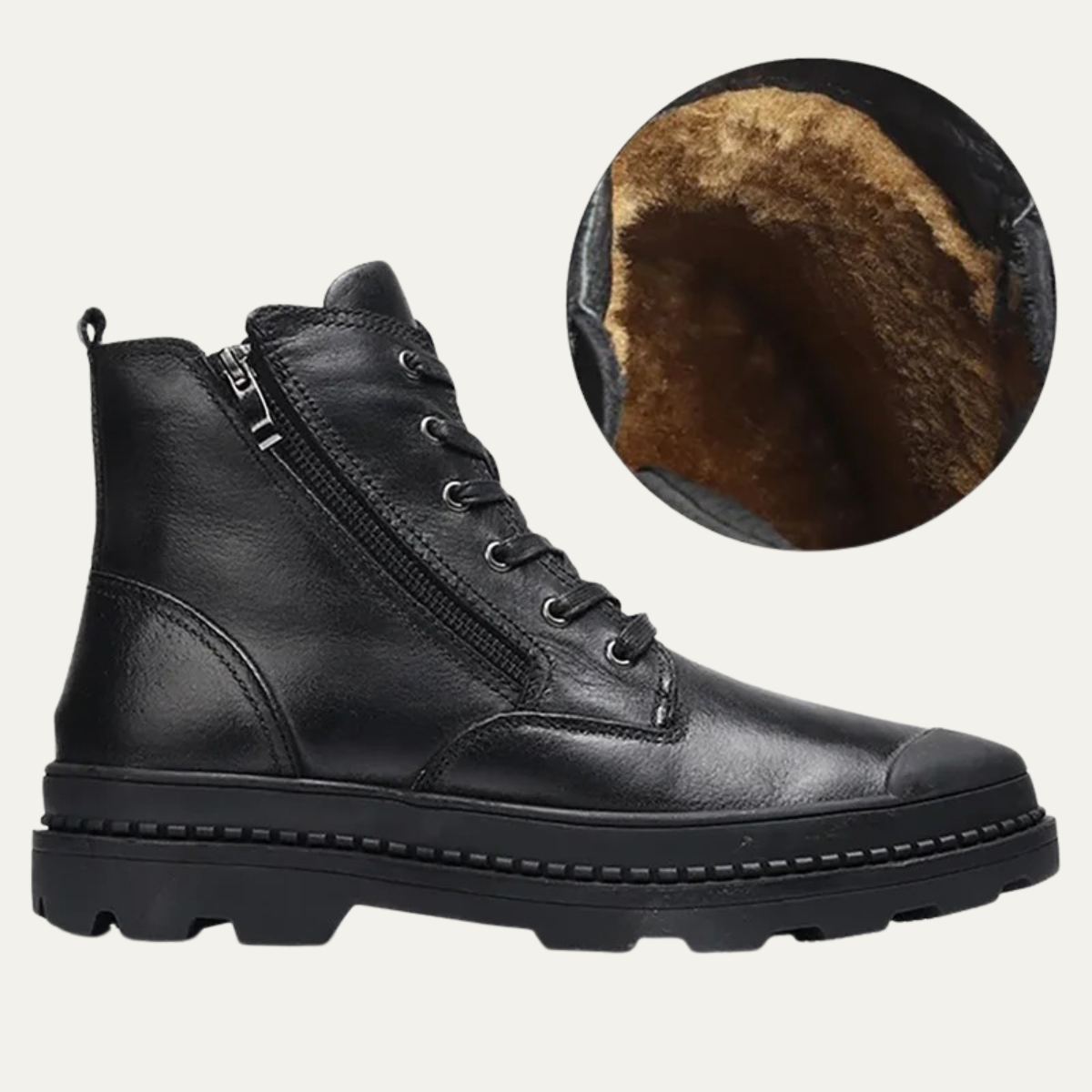 Insulated Men's Leather Snow Boots with Fur Lining
