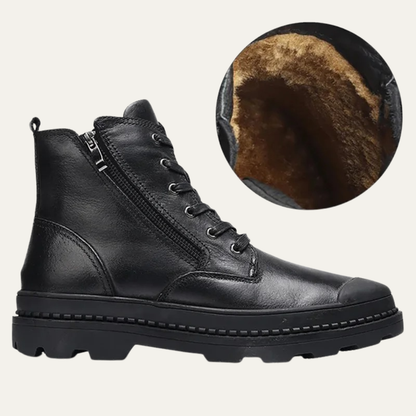 Insulated Men's Leather Snow Boots with Fur Lining