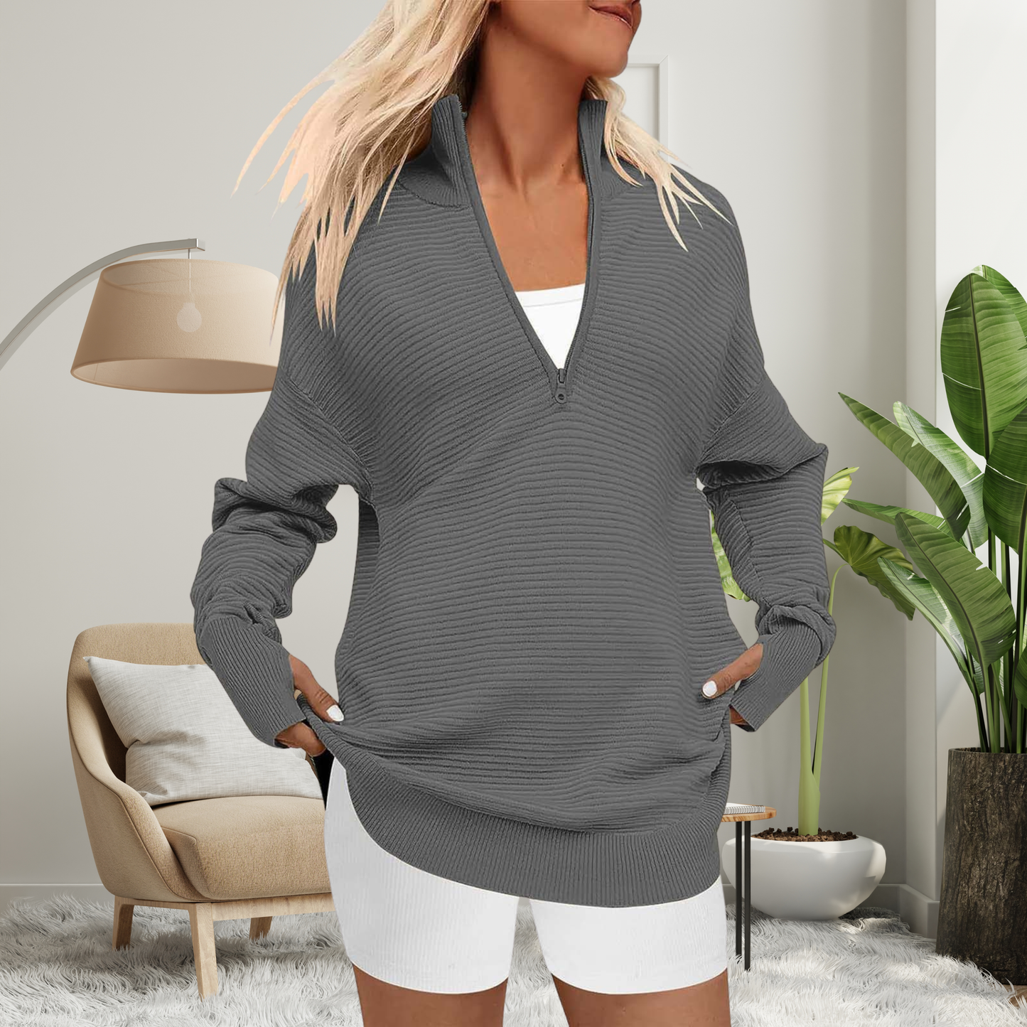 Soft Quarter Zip Long Sleeve Winter Sweater
