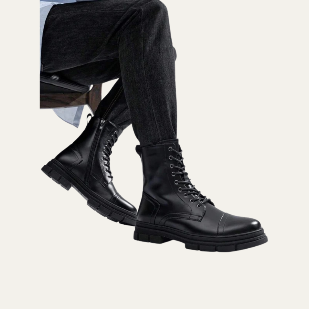 Men's Black Lace Up Ankle Boots with Side Zip