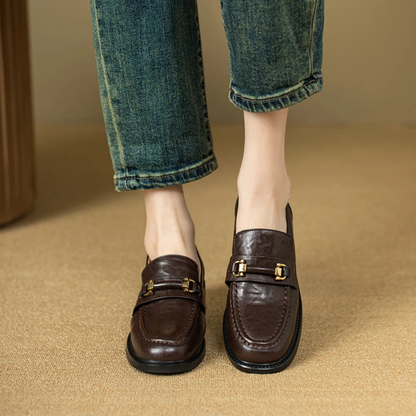 Luxury Mens Leather Slip On Dress Loafers with Metal Buckle