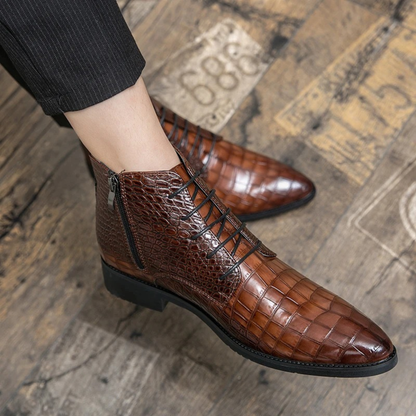Men's Brown Leather Animal Print Ankle Boots