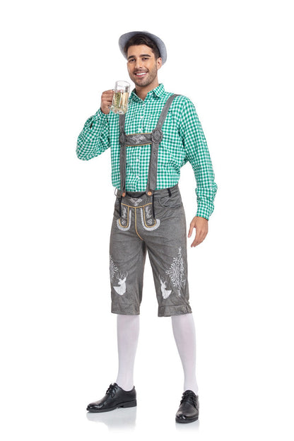 Men's Classic Leather Plaid Lederhose Festival Outfit
