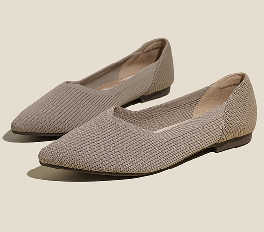 Comfortable Classy Knit Cap Toe Flats-Light Brown