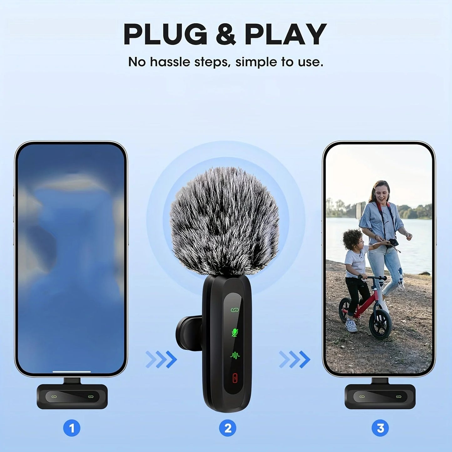 Wireless Lavalier Microphone with USB-C Connectivity for Smartphones and Tablets – Compact Design, Ideal for Podcasts and Vlogs