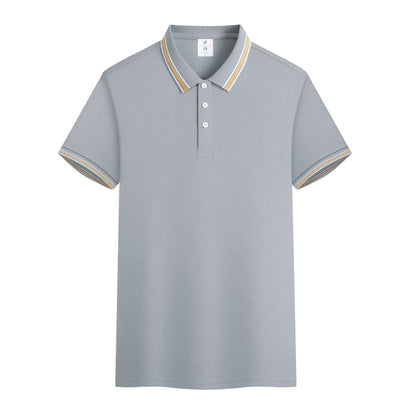 Men's Casual Cotton Short-Sleeve Polo Shirt with Lapel Collar