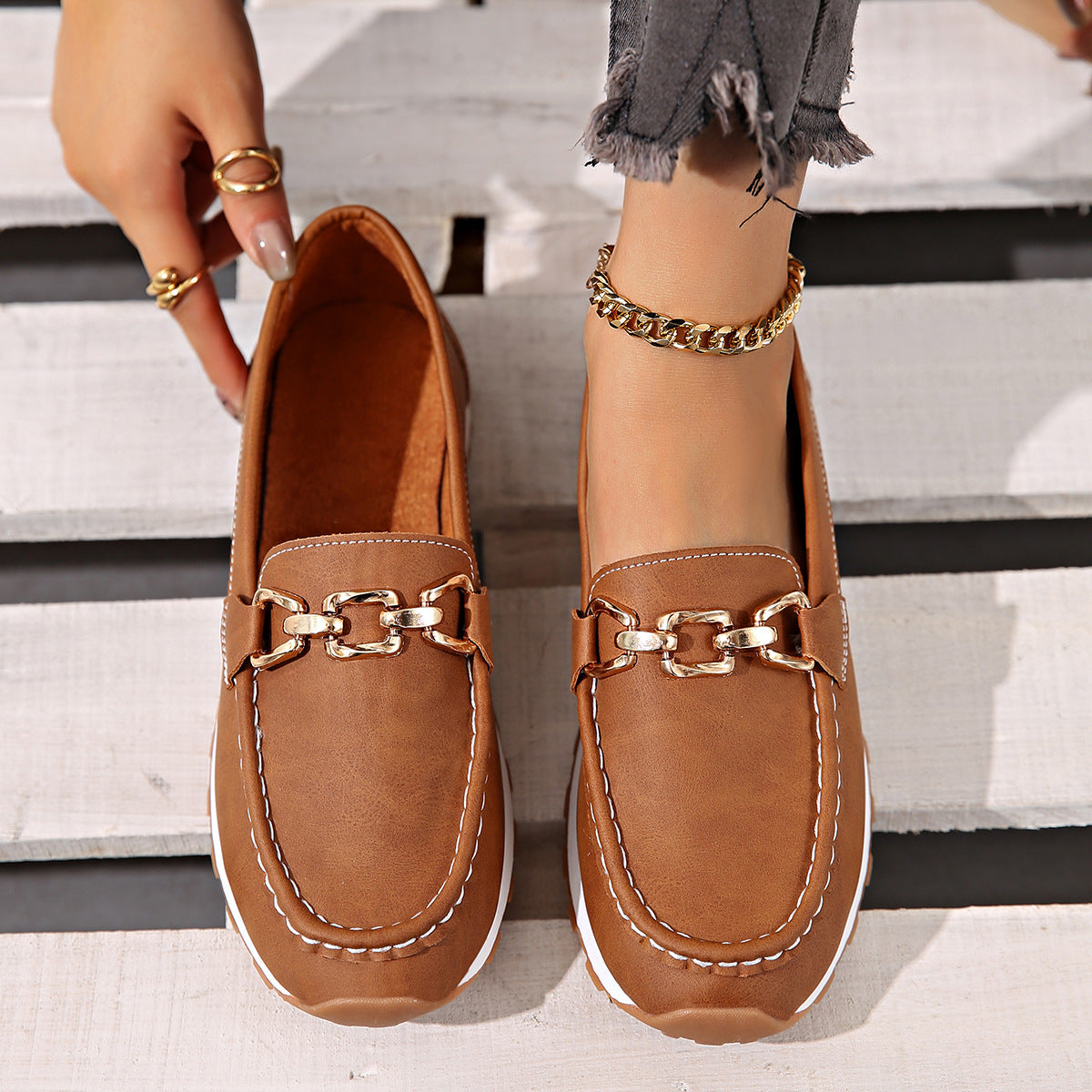 Orthopedic Suede Loafers Women Chain