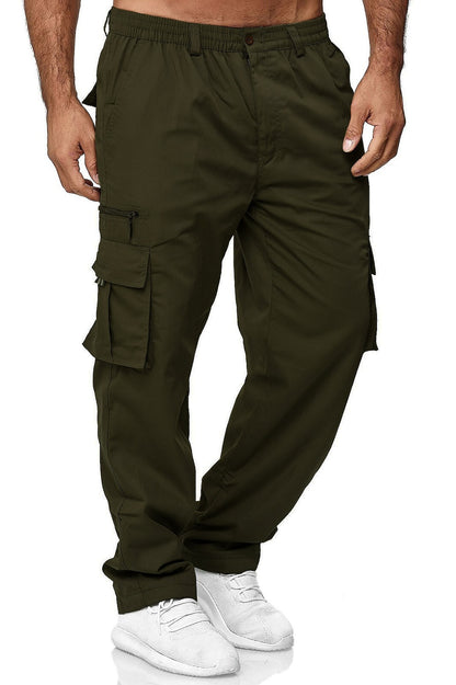 Men's Cargo Pants Elastic Waist Multiple Pockets Full Length Pants Outdoor Sports Casual