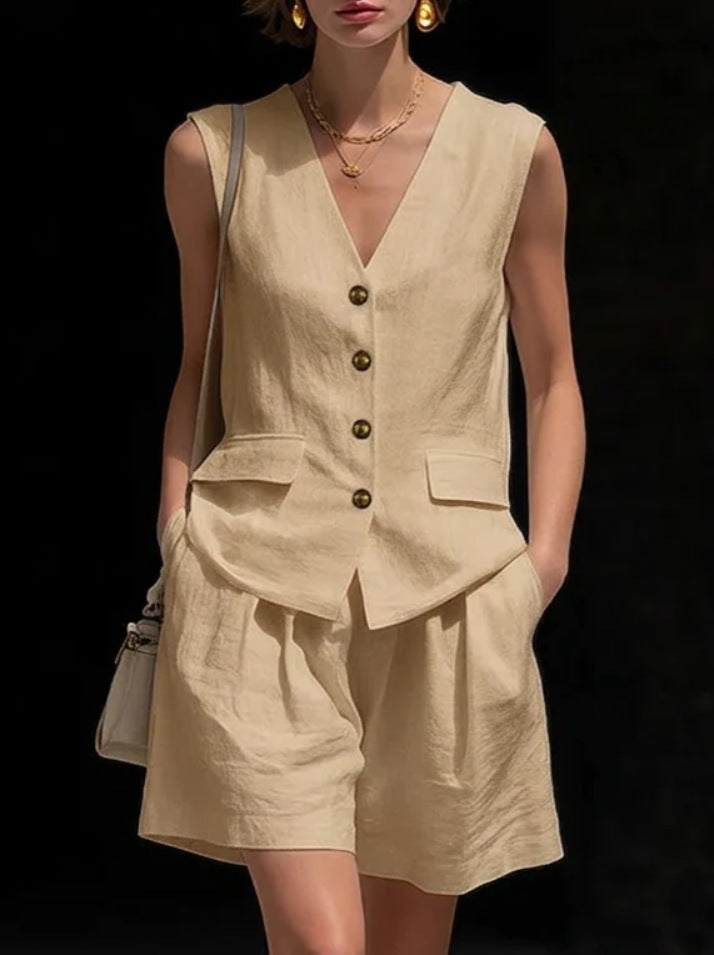 Women's Elegant Cotton Blend Vest Top and Shorts Set