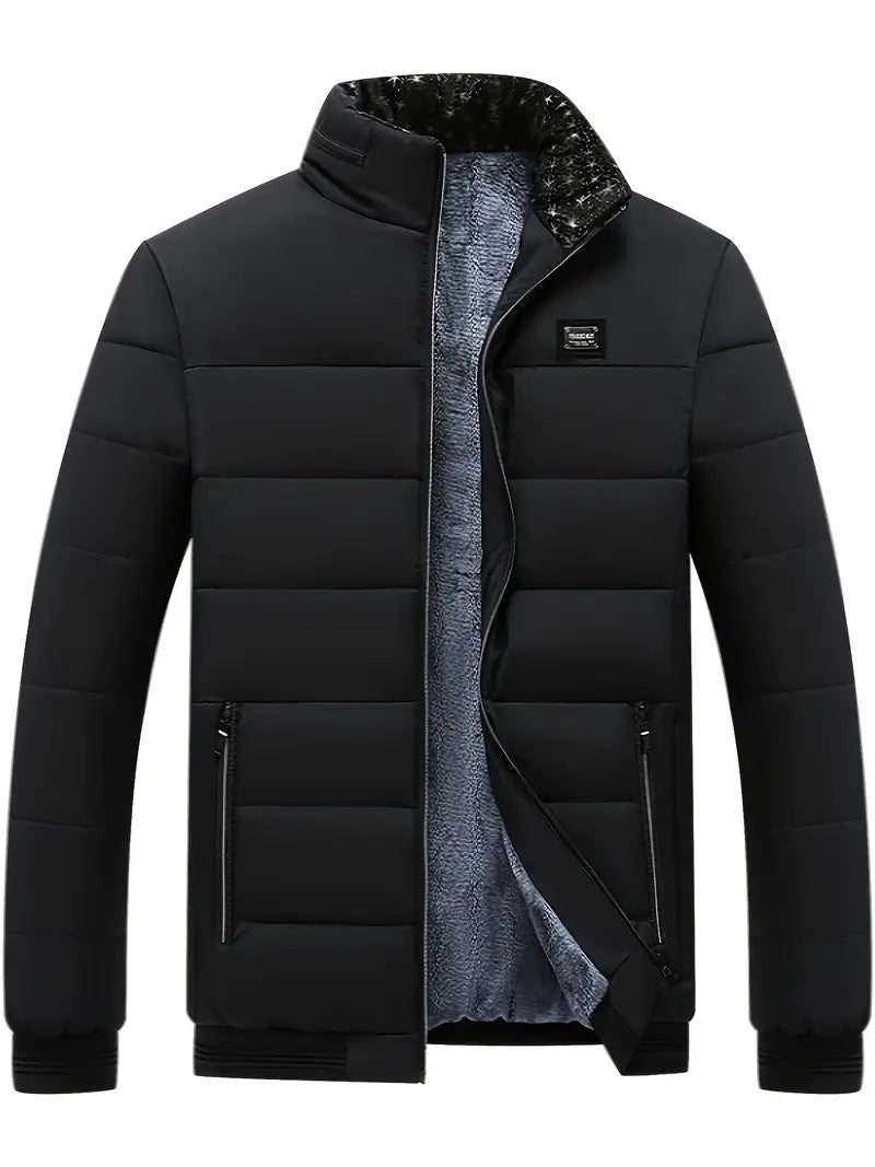 Stylish Mens Coat with Stand Collar: Warm Winter Parka with Fleece Lining - OutfitLondon