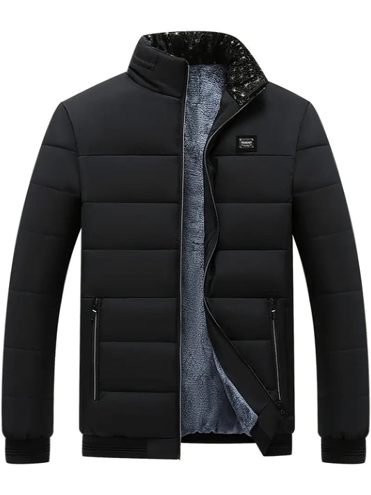 Stylish Mens Coat with Stand Collar: Warm Winter Parka with Fleece Lining - OutfitLondon