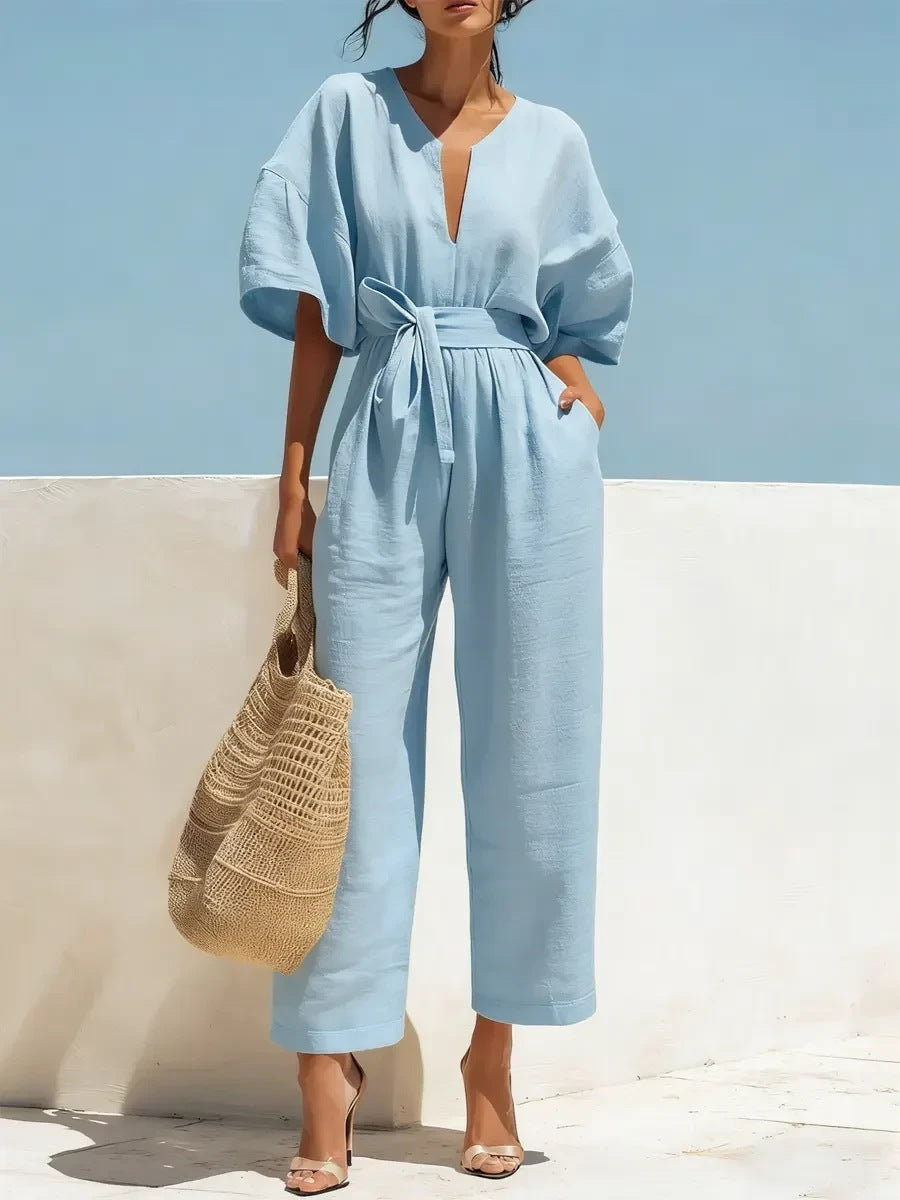 Women's Classic V-Neck Solid Color Jumpsuit